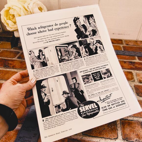 1940 Vintage Servel Gas Refrigerator Print Ad Retro Kitchen Appliance‎ Decor - Picture 1 of 16